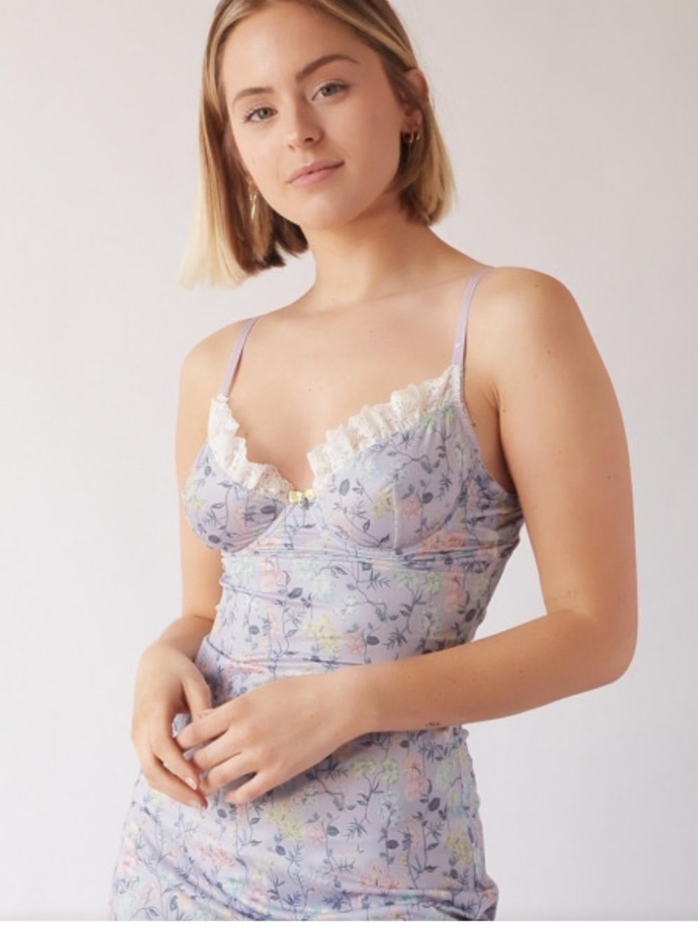Understory Elisa Nightgown Babydoll Purple Floral Lace Size L (fits small)